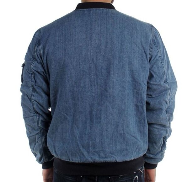 10.Deep Stone Wash Denim Bomber Jacket Blue Aviator Style Streetwear 3XL NWT - Picture 3 of 7